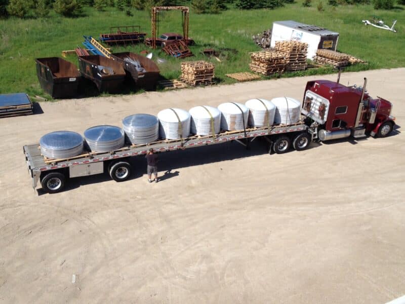 Aluminum tank heads all ready to head out.